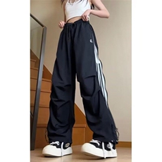 美式三条杠hiphop裤子男侧边拉链褶皱伞兵工装裤宽松直筒休闲长裤，男装牛仔裤，星座617A-1（原B318A）