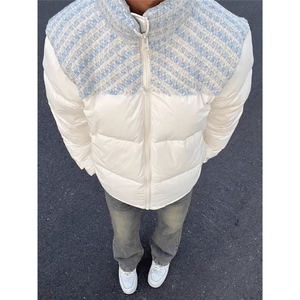 潮高级感针织拼接立领羽绒棉服加厚小众情侣面包服Y321-P88网图图片