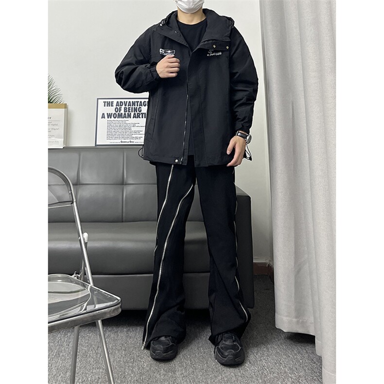 B221美式ins高街暗黑小众长拉链休闲微喇西裤LK23096-P70控98,男装休闲裤,电商B221