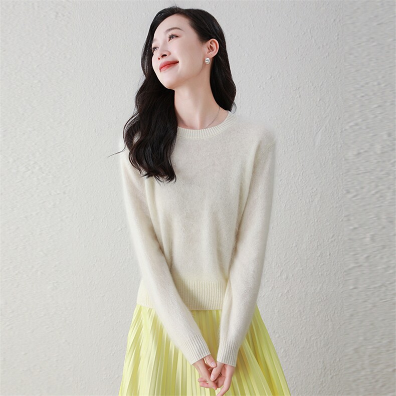 100%纯山羊绒秋冬新款拉毛羊绒衫气质圆领羊绒毛衣，女装羊绒衫，阿舍尔精品