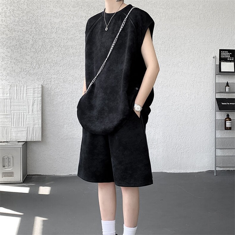 TZ783-特P50控88夏季T恤半拉链扎染冰感冰丝大码无袖短裤套装，男装休闲套装，电商A059