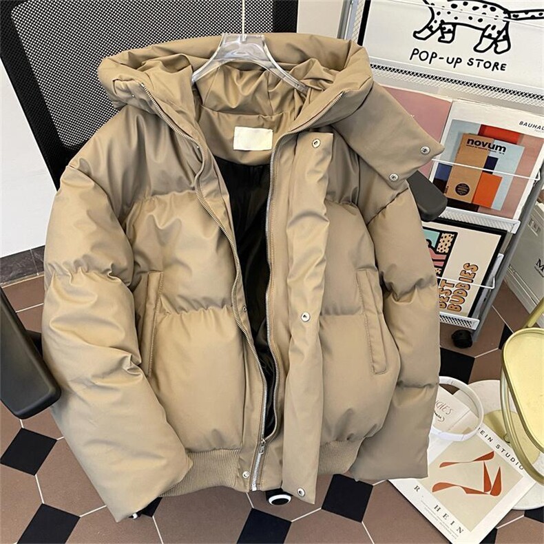 现货5W件冬季三防重磅boxy短款羽绒连帽PU皮棉衣外套防风加厚棉服,男装棉衣,电商A443