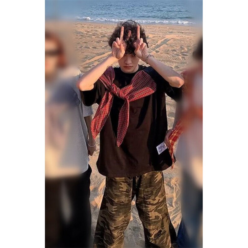复古格纹蝴蝶结短袖t恤女夏季小众宽松慵懒风半袖上衣TZ102,男装T恤,星座1116A（原606A-3）