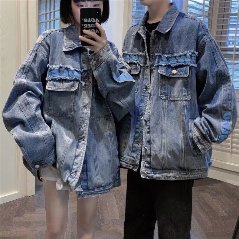 Y8001-P45牛仔外套男秋季高街潮牌休闲夹克港风帅气宽松学生，男装工装外套，电商B323A