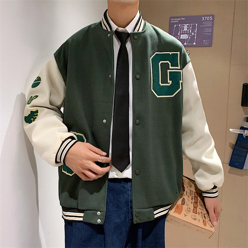 潮牌字母刺绣棒球服男2021美式街头嘻哈宽松毛呢外套W2126-P56,男装夹克,星座512-4