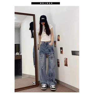 DAA206-特P45美式涂鸦阔腿裤牛仔裤男女款潮牌长裤-网图现货图片