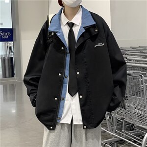 青春流行长袖夹克帅气潮方领假两件外套QJ05P55图片