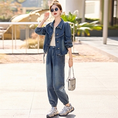 新中式牛仔套装女2025春秋新款欧货复古休闲时尚显瘦减龄两件套潮，女装套装/套裙，欣品汇