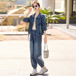 新中式牛仔套装女2025春秋新款欧货复古休闲时尚显瘦减龄两件套潮图片