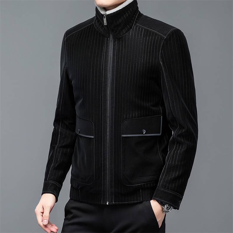 新款翻领皮羽绒服男冬季加厚保暖外套中年商务休闲羊羔毛呢爸爸装,男装羽绒服,电商B212（原钱塘6029）