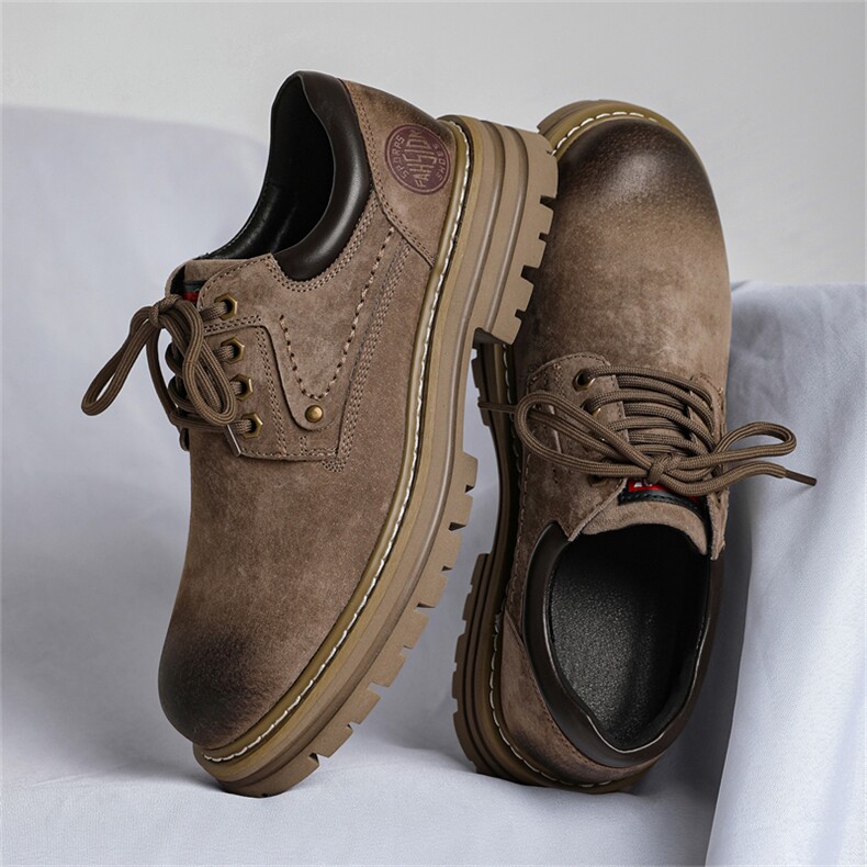 工装鞋子春季新款复古英伦百搭短靴厚底增高猪皮低帮马丁靴男，男鞋工装鞋，电商A223