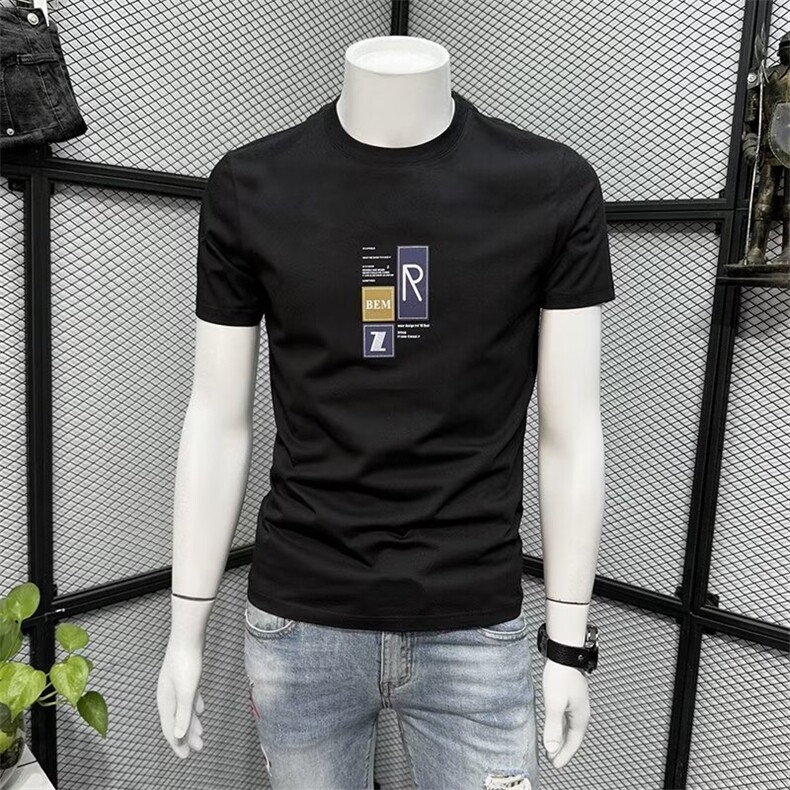男士高端简约短袖T恤潮牌夏季透气纯棉薄款修身圆领半袖体恤上衣,男装T恤,电商B212（原钱塘6029）