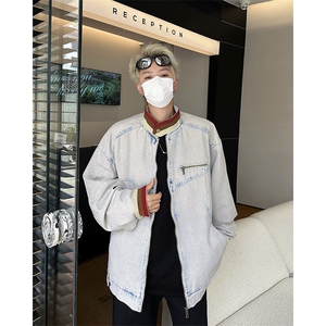 牛仔外套男士韩版潮流高街帅气百搭做旧2024冬季ins上衣W6268-P77图片