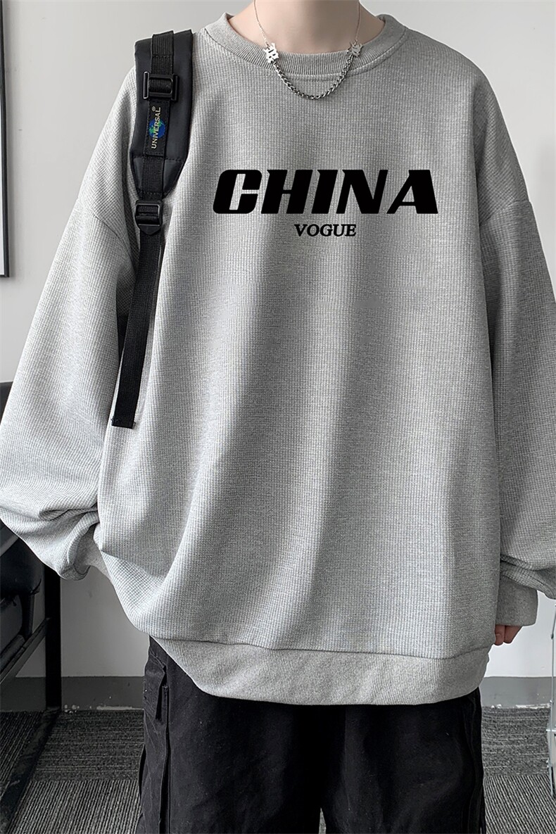 华夫格卫衣圆领卫衣男大码长袖t恤男外套HW76001-P30加绒款-P40,男装卫衣,电商A040