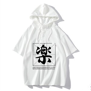 LD54197-P45 连帽短袖t恤男大码胖子带帽五分袖中袖图片