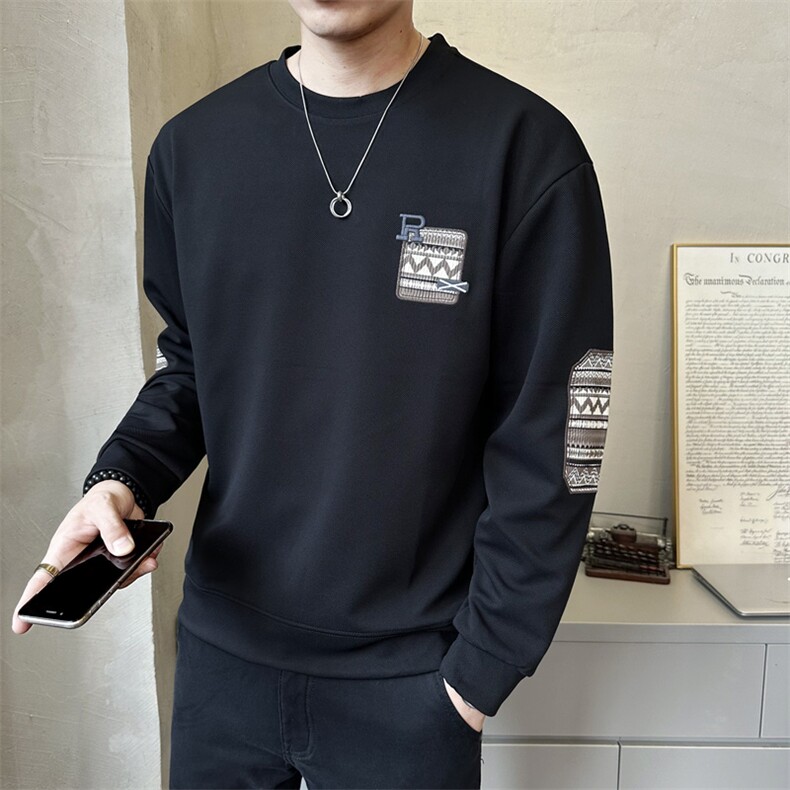 秋季新款卫衣男长袖圆领拼布卫衣休闲百搭T恤打底衫W8885-P48,男装T恤,电商A237