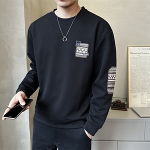 秋季新款卫衣男长袖圆领拼布卫衣 休闲百搭T恤打底衫W8885-P48图片