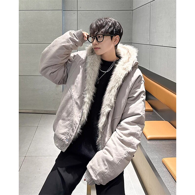 现货高品质美式高街冬季重磅硬挺短款座山雕毛领棉衣男女加厚外套，男装棉衣，电商A443