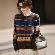 民族风复古毛衣女开衫上衣厚款羊毛衫外搭小众设计彩色提花针织衫,女装针织衫/毛衣,九嘉羊绒, 民族风复古毛衣女开衫上衣厚款羊毛衫外搭小众设计彩色提花针织衫,女装针织衫/毛衣,九嘉羊绒,