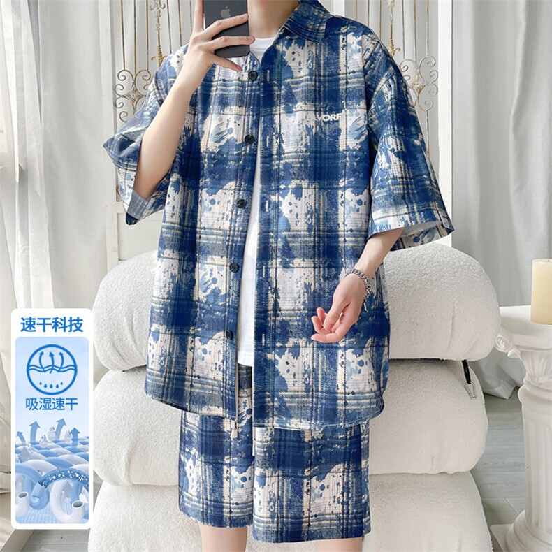 2025 夏季新款 旋律风车大码冰丝短袖衬衫套装M-5X HQ25469-P55图片