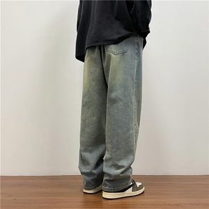 k791-p55-控78 拉链黄泥牛仔在高阶宽松大码牛仔裤cityboy图片