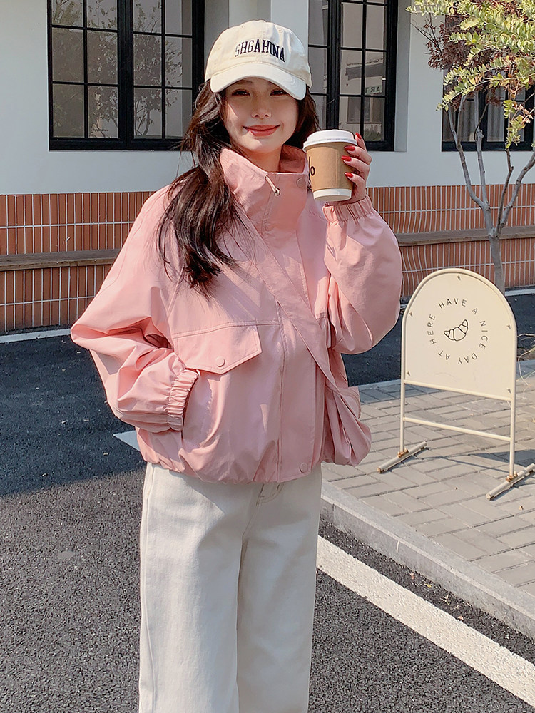 粉色外套女配包包落肩袖宽松休闲气质短夹克长袖2025年春季新款女,女装短外套,韩蔻秀