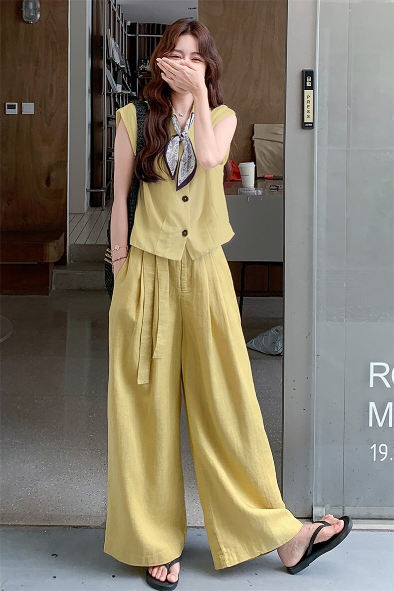 套装女设计感小众高级感气质2025夏季新款老钱风马甲阔腿裤两件套,女装套装/套裙,2C317A