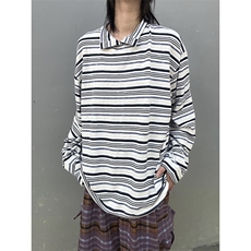 C316T9945P58秋装新款条纹撞色长袖T恤彩条tee时尚领子设计，男装T恤，电商C316