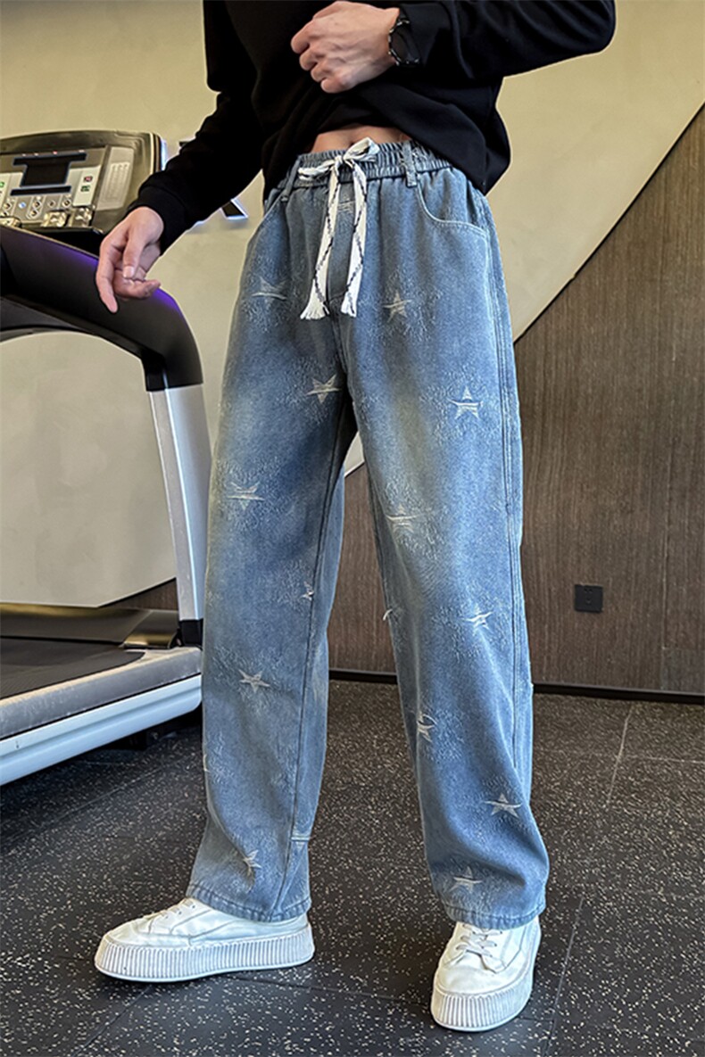 冬季加绒牛仔裤男士印花直筒裤加绒牛仔裤弯刀裤潮901N41加绒P68,男装牛仔裤,星座901