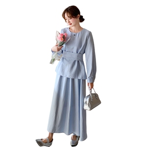 法式小香风千金感时尚套装女2025春季新款绑带衬衫半身长裙两件套图片