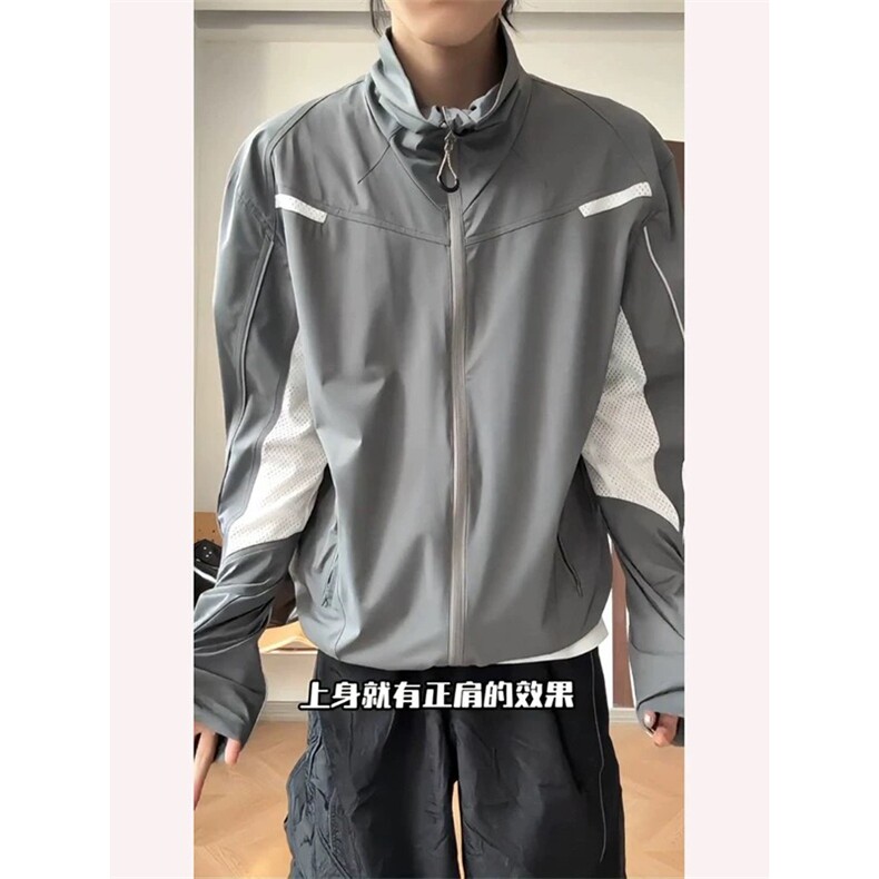 网图现货网眼夏季透气防晒衣运动凉感立领拼接外套男女A668-P45,男装防晒衣,星座1505