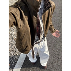 vintage美式覆古深棕色外套男款春秋美拉德穿搭格纹拼接翻领夹克，男装夹克，星座506A