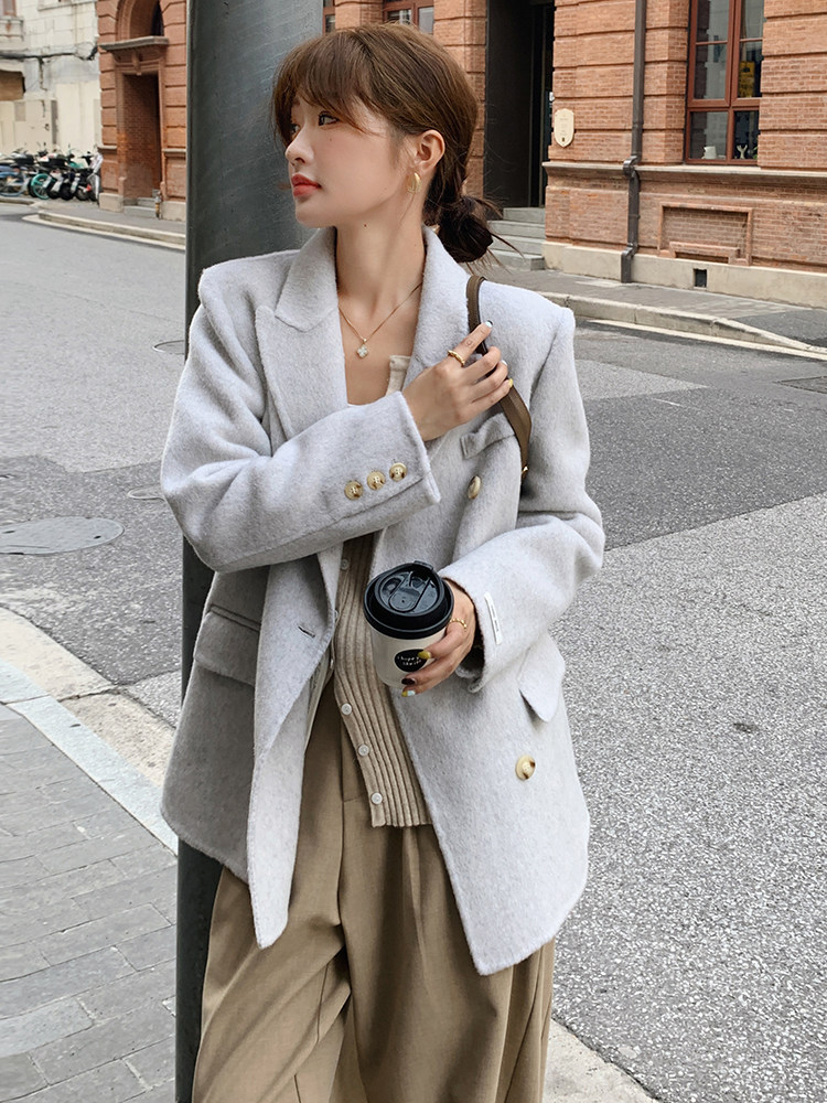 现货主推款双面羊毛呢西装外套,女装毛呢外套,SL
