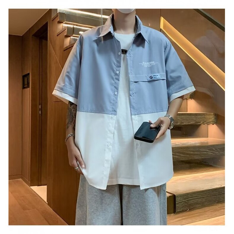 港风新款套装夏季学生衬衫男休闲帅气C3017,男装衬衫,星座1116A-1（原606A）
