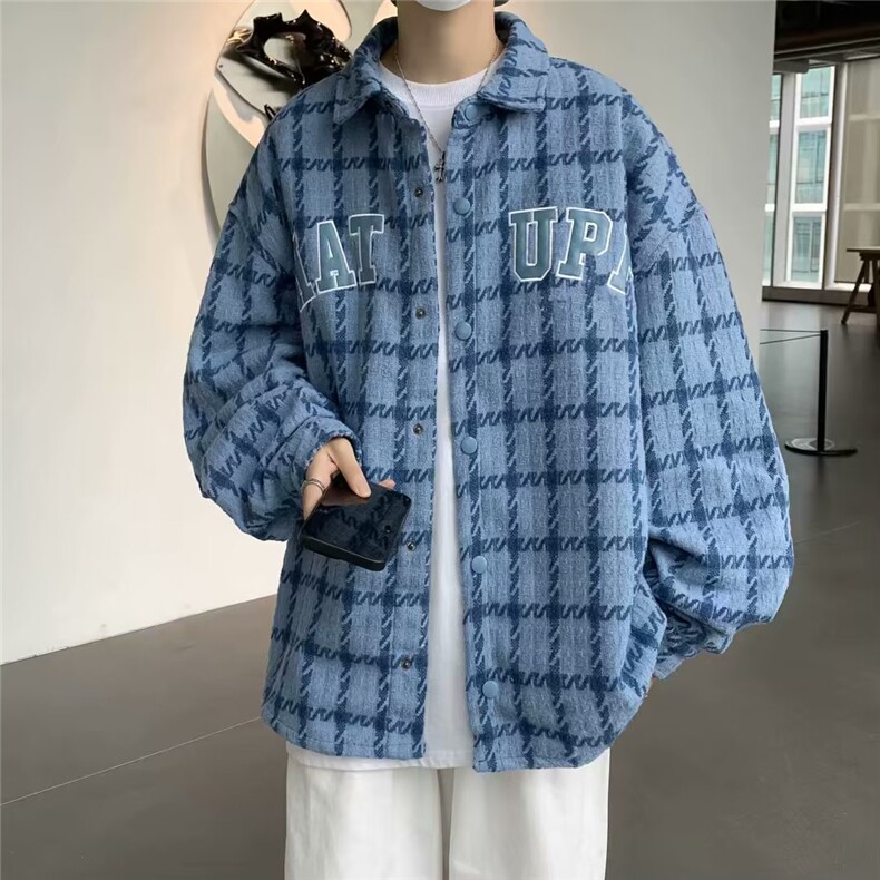 小香风格子衬衫男秋季港风复古宽松痞帅外套X119P58,男装夹克,星座1116-2