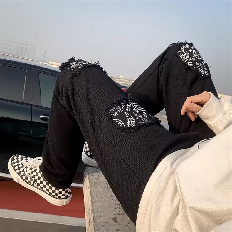 2024美式男款直筒补丁牛仔裤长裤潮N102P37,男装牛仔裤,星座1116-2
