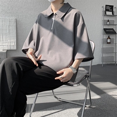 8XL-M半拉链短袖t恤特大码美式高街polo体恤衫翻领半袖DX1215/P35，男装T恤，电商B238