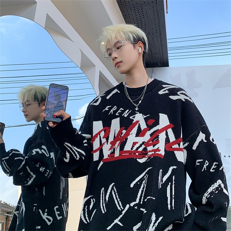 现货美式潮牌嘻哈涂鸦毛衣针织衫-控99，男装针织衫/毛衣，星座310A-3