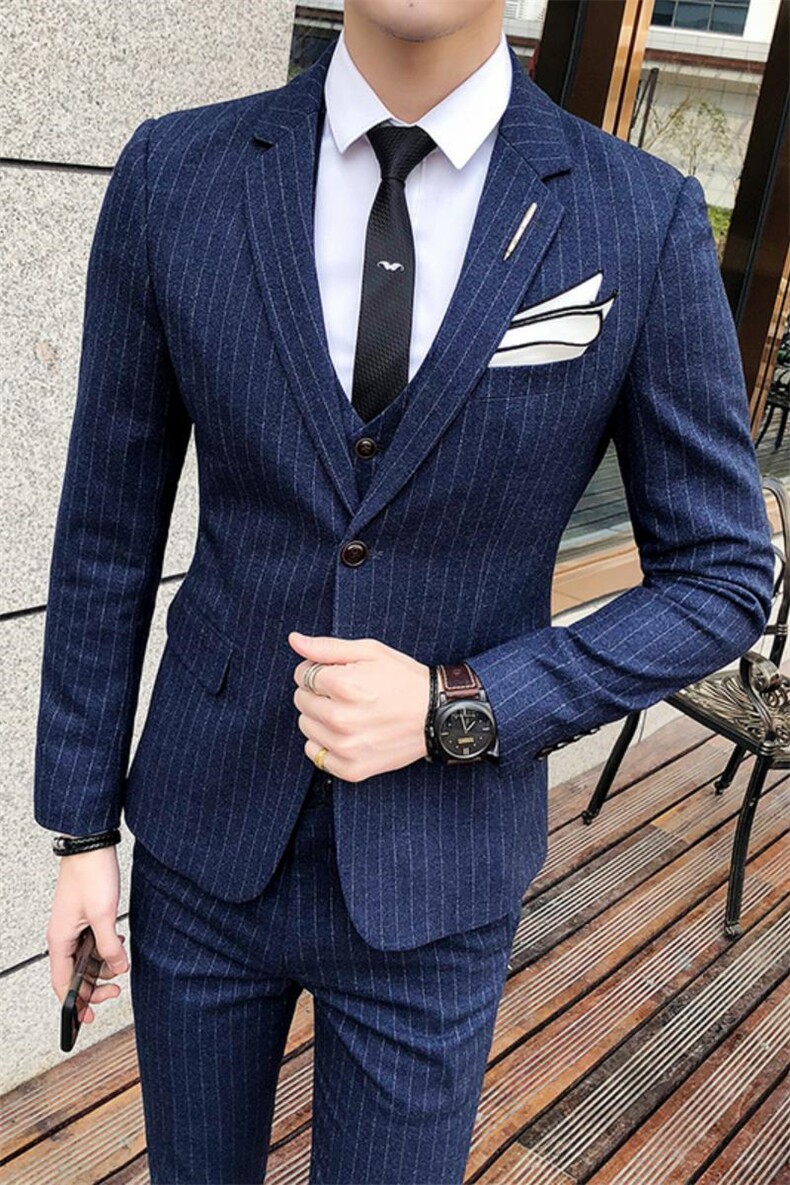 条纹男装西服套装三件套商务礼服1012-W8008,男装西服套装,星座1012