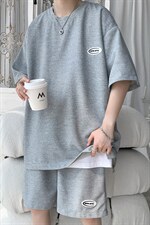 TZ65556/P40华夫格夏季宽松贴标套装男T恤短裤两件套大码港风控78图片