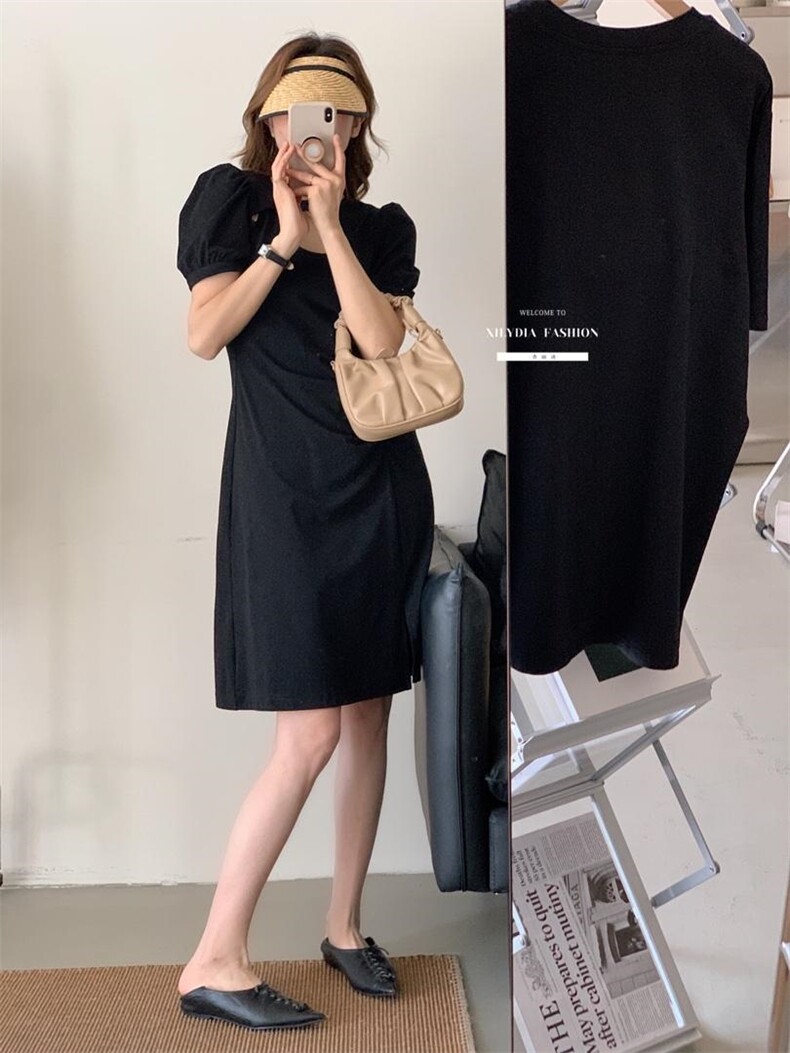香丽迪2022年夏季新款拼接连衣裙女针织短袖圆领修身高腰,女装连衣裙,香丽迪1