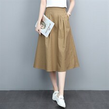 纯棉高腰半身裙女夏季2024年新款妈妈宽松休闲大码中长款a字裙子，女装半身裙，玛其路