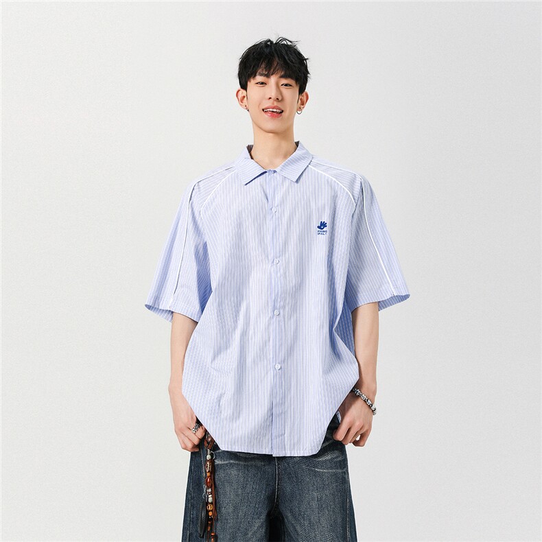 【现货】夏季新款美式潮牌条纹宽松透气翻领衬衣CY06115-TP38控58,男装衬衫,星座1004（原星座815-3）