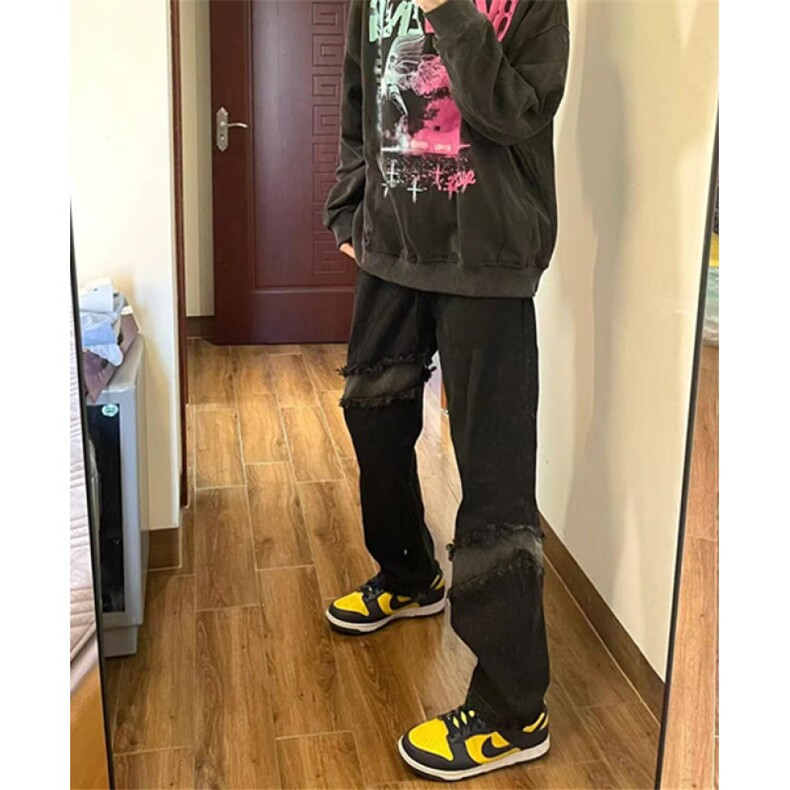 欧美高街vibe裤子男秋冬季流苏拼接牛仔裤直筒休闲裤N8150,男装休闲裤,星座1116A（原606A-3）
