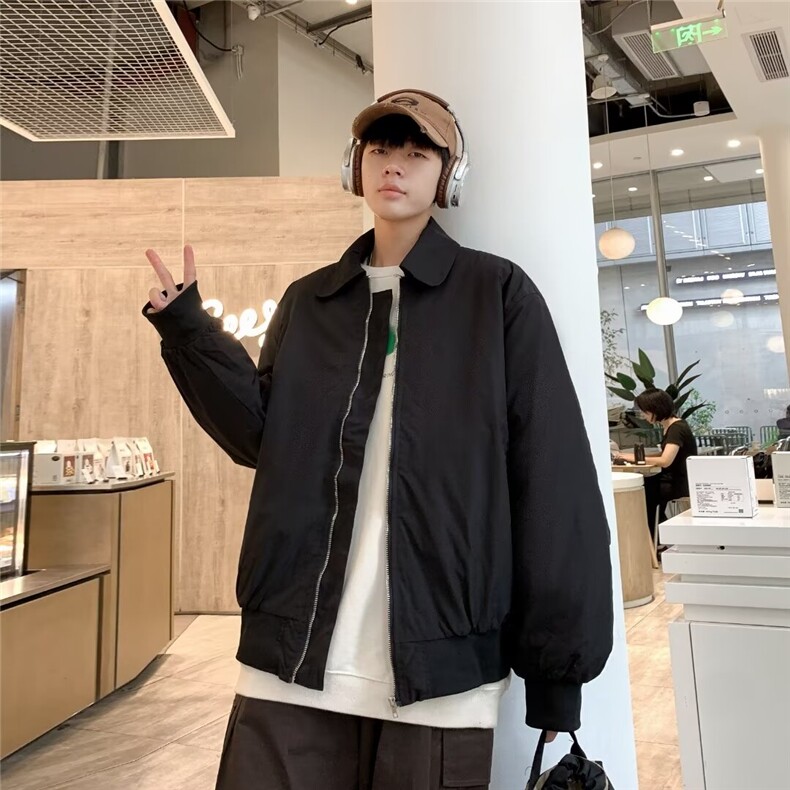 翻领棉衣男美式高街复古宽松纯色简约百搭飞行员夹克棉服C421,男装夹克,星座506