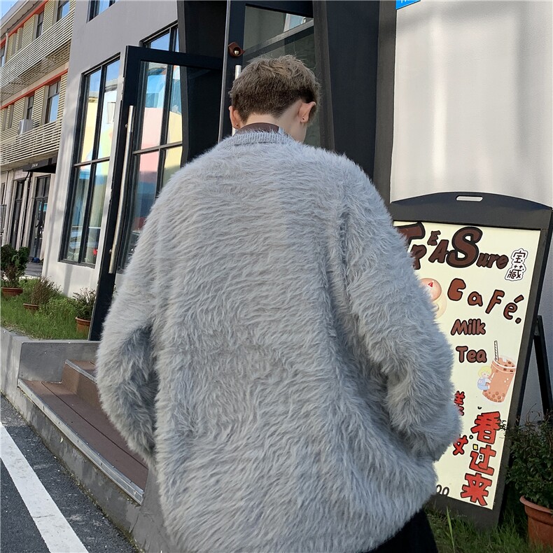 美式复古马海毛针织衫秋冬季潮牌宽松休闲翻领毛衣,男装针织衫/毛衣,星座410-6（原星座1304-1）