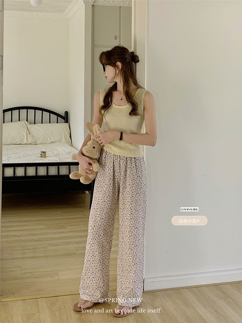 韩代碎花阔腿2025夏季新款休闲裤，女装休闲裤，禾雯电商供货