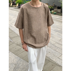 现货 夏季纯色亚麻潮宽松新中式大码棉麻短袖男MT08-特P25控48图片