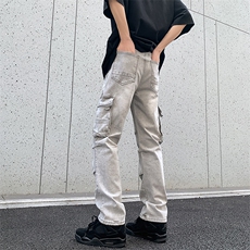 春季新款港风美式高街多口袋工装牛仔裤潮XZ213-K60647-P75控88，男装牛仔裤，星座213