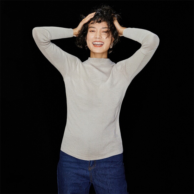 2025春秋新款羊绒衫女100纯山羊绒纯色半高领上衣修身精纺针织衫,针织衫/毛衣,雪山红莲